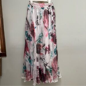 White Floral Sheer Maxi Skirt Medium Boho Romantic Cottage Garden Whimsygoth